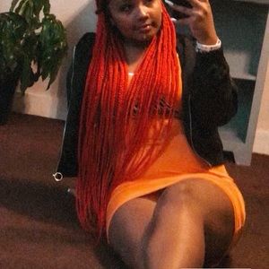 “Lucky” black white and orange fitted dress